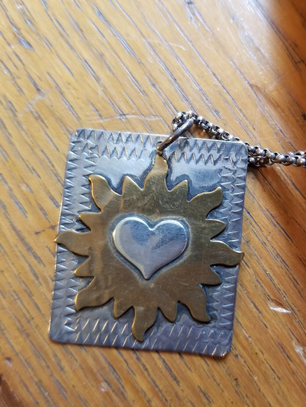 STERLING & COPPER PENDENT NECKLACE ON STERLING CHAIN